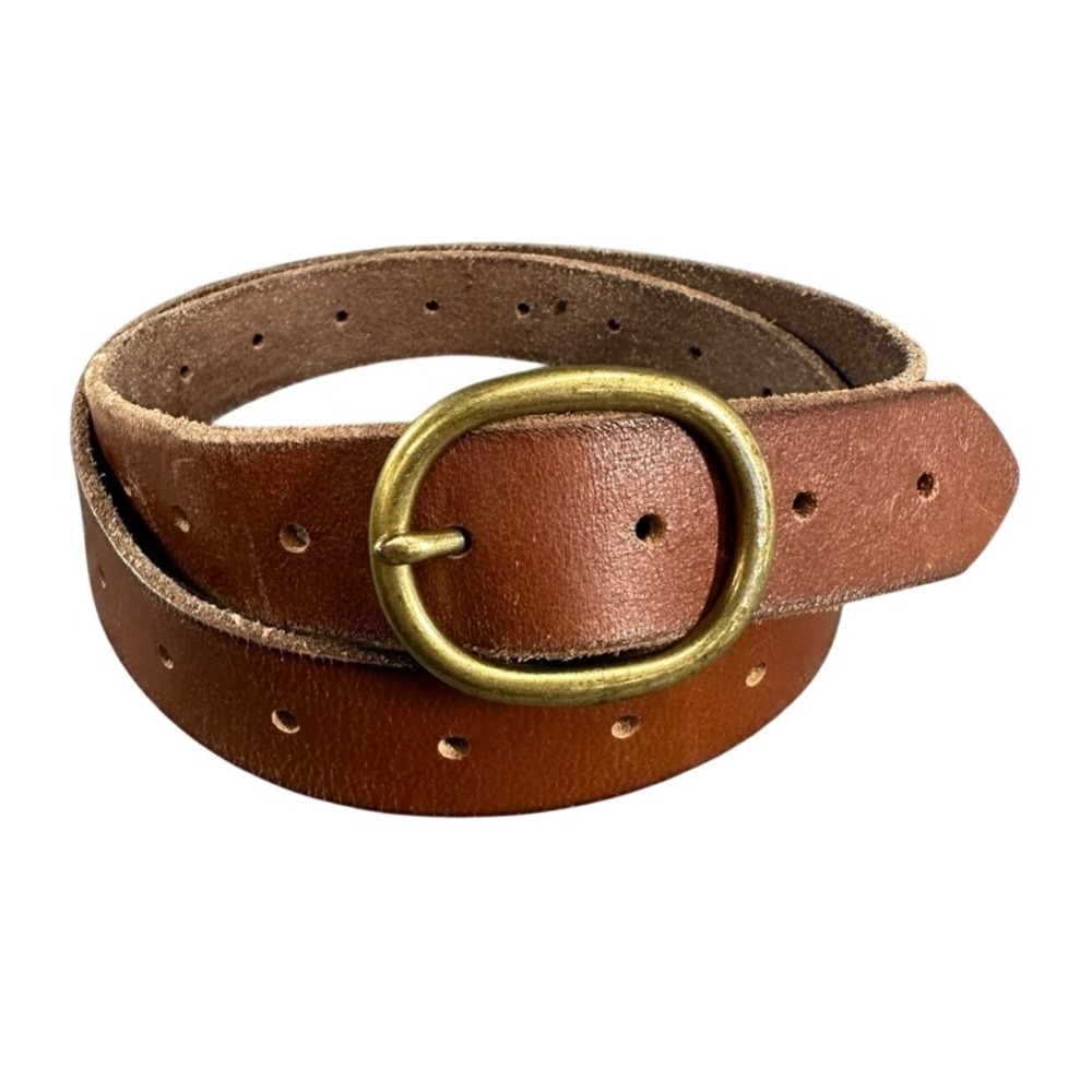 Lucky Brand Brown Leather Belt Antique Brass Buckle M/L BUW0956